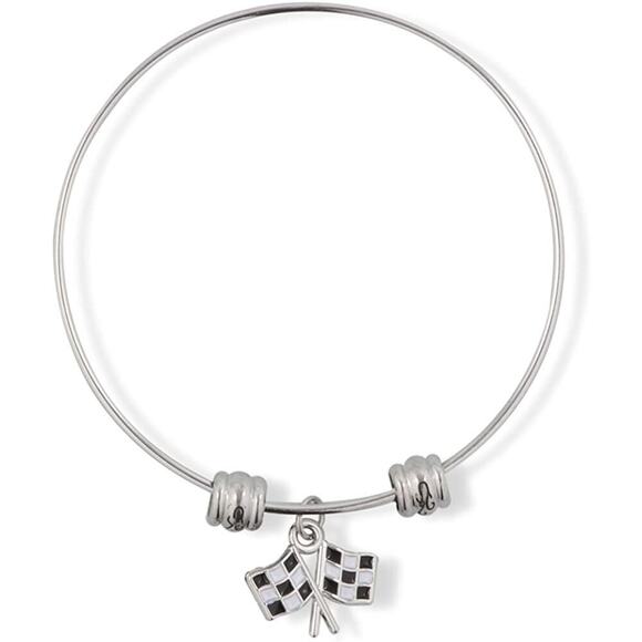 Checkered Flags Racing Finish Line Bangle Bracelet - Picture 1 of 4